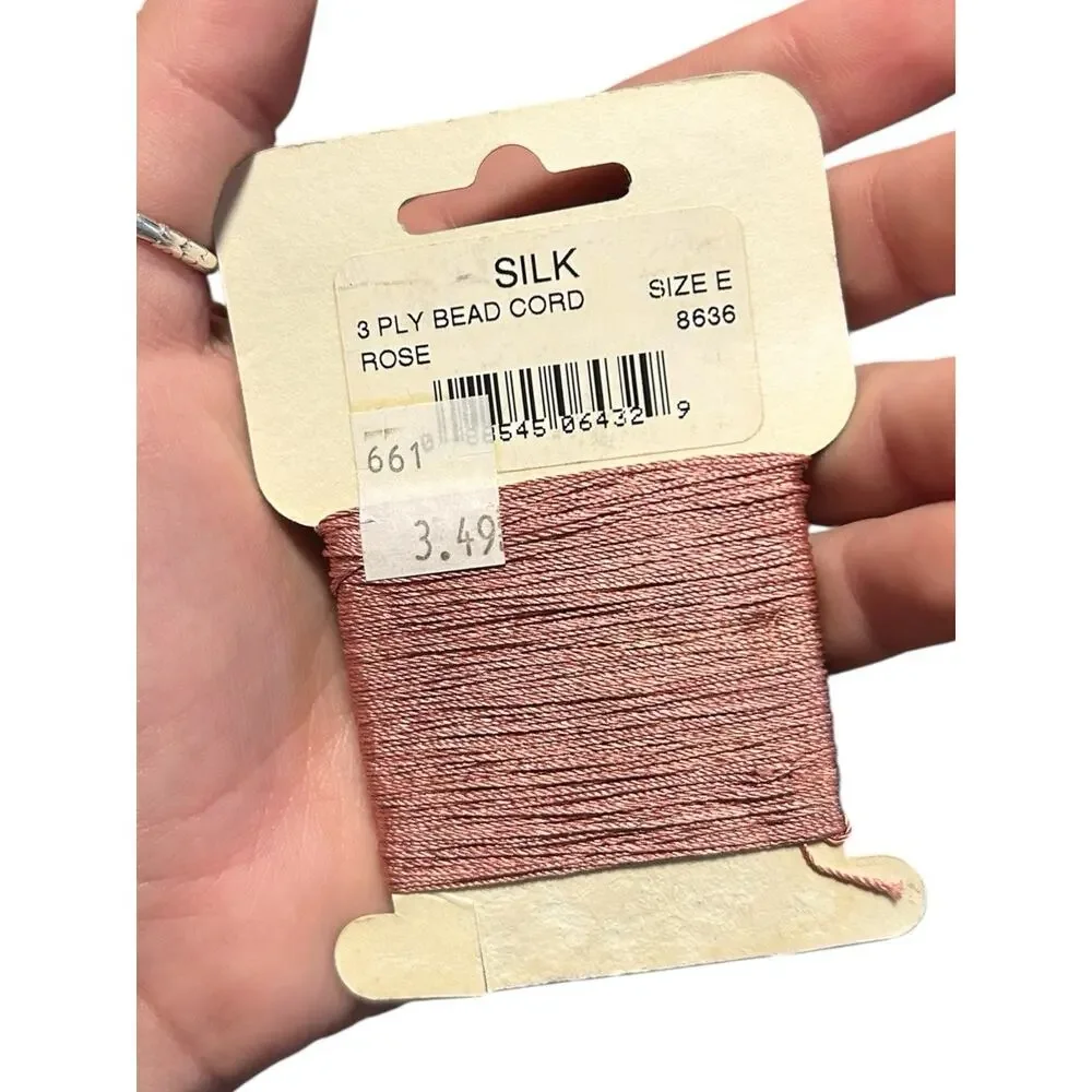 Gudebrod Champion 100% Pure Silk Bead Cord SizeE 3Ply Rose Discontinued USA